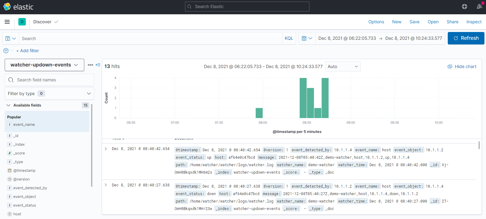 Host up/down raw logs