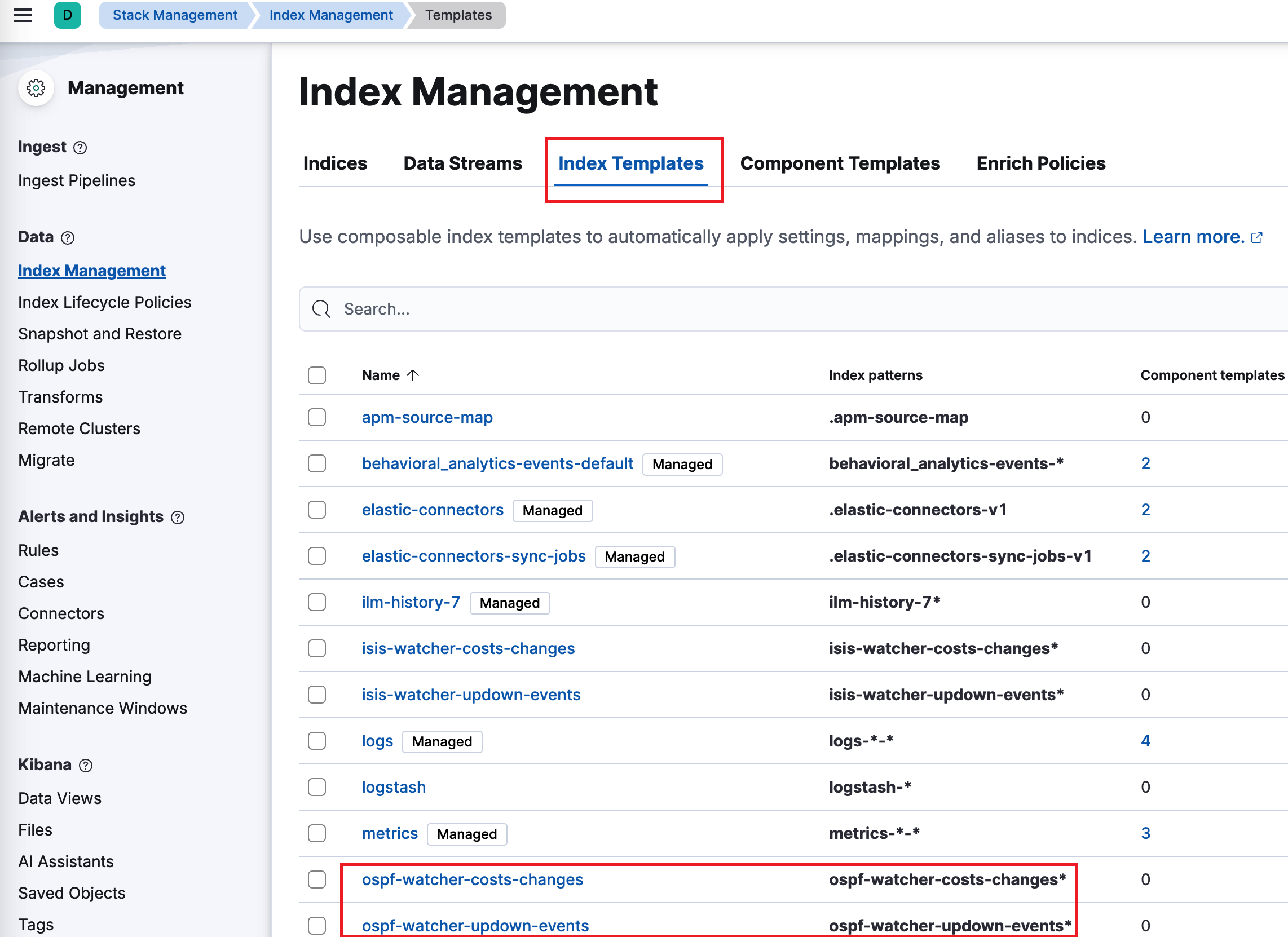 Kibana index template