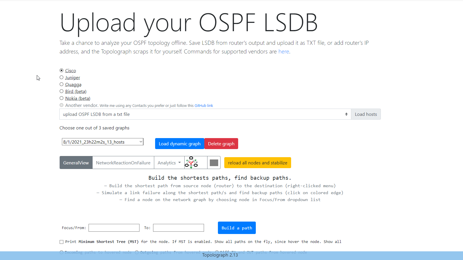 Topolograph — upload an LSDB and build shortest paths