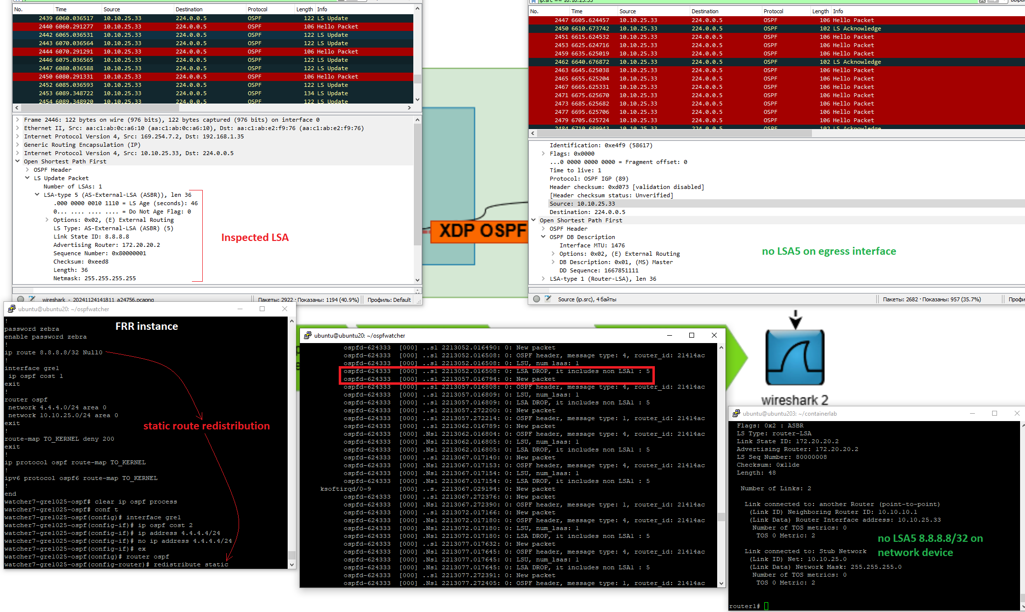Wireshark before/after the XDP filter